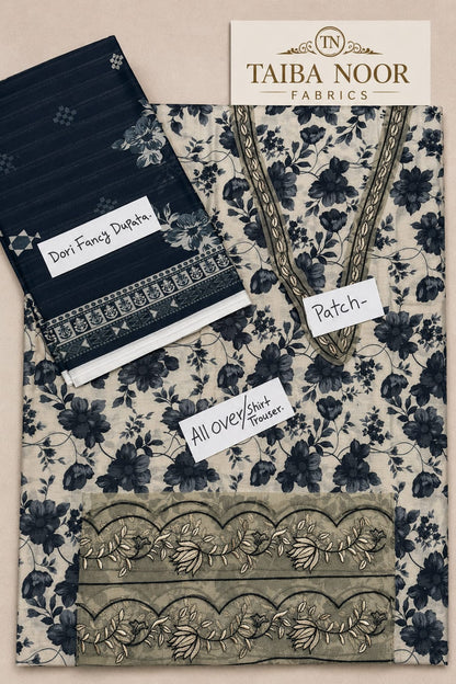 TAIBA NOOR 3PC ALL OVER WITH PATCHES