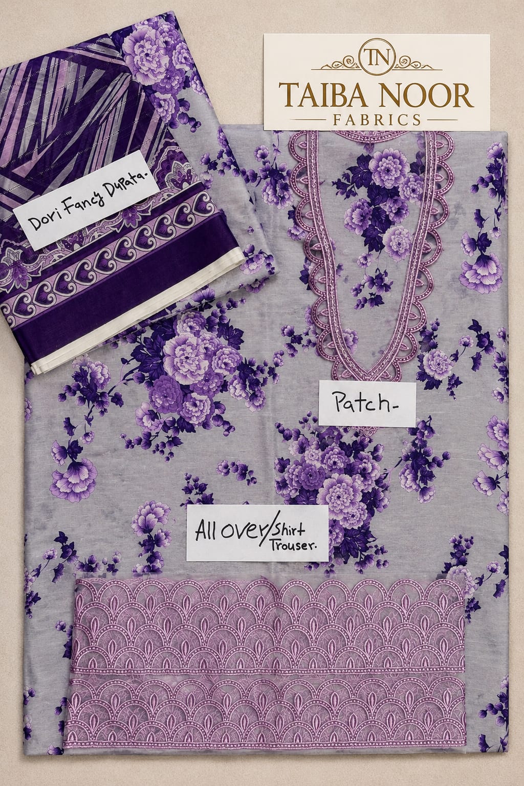 TAIBA NOOR 3PC ALL OVER WITH PATCHES