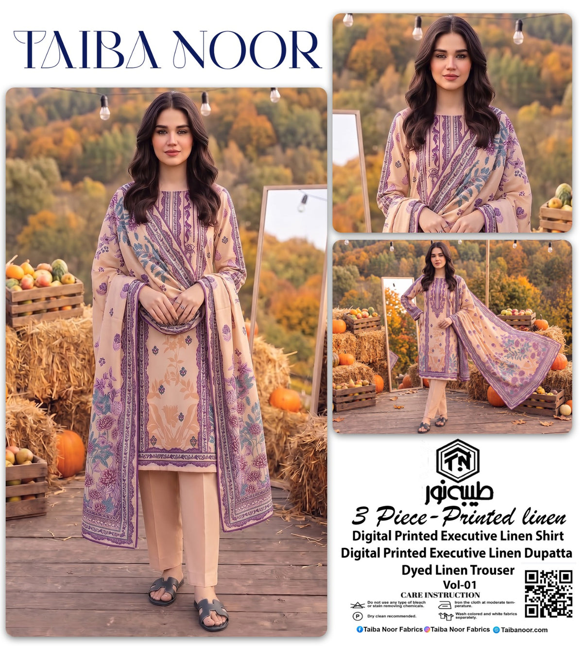 TAIBA NOOR 3PC LINEN