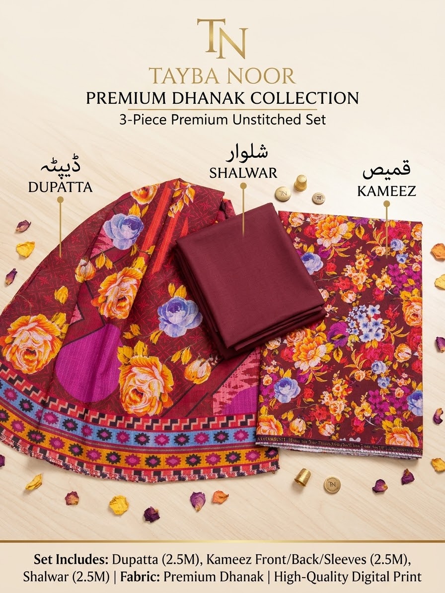 TAIBA NOOR 3PC DHANAK ALL OVER