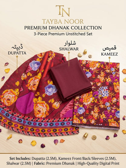 TAIBA NOOR 3PC DHANAK ALL OVER
