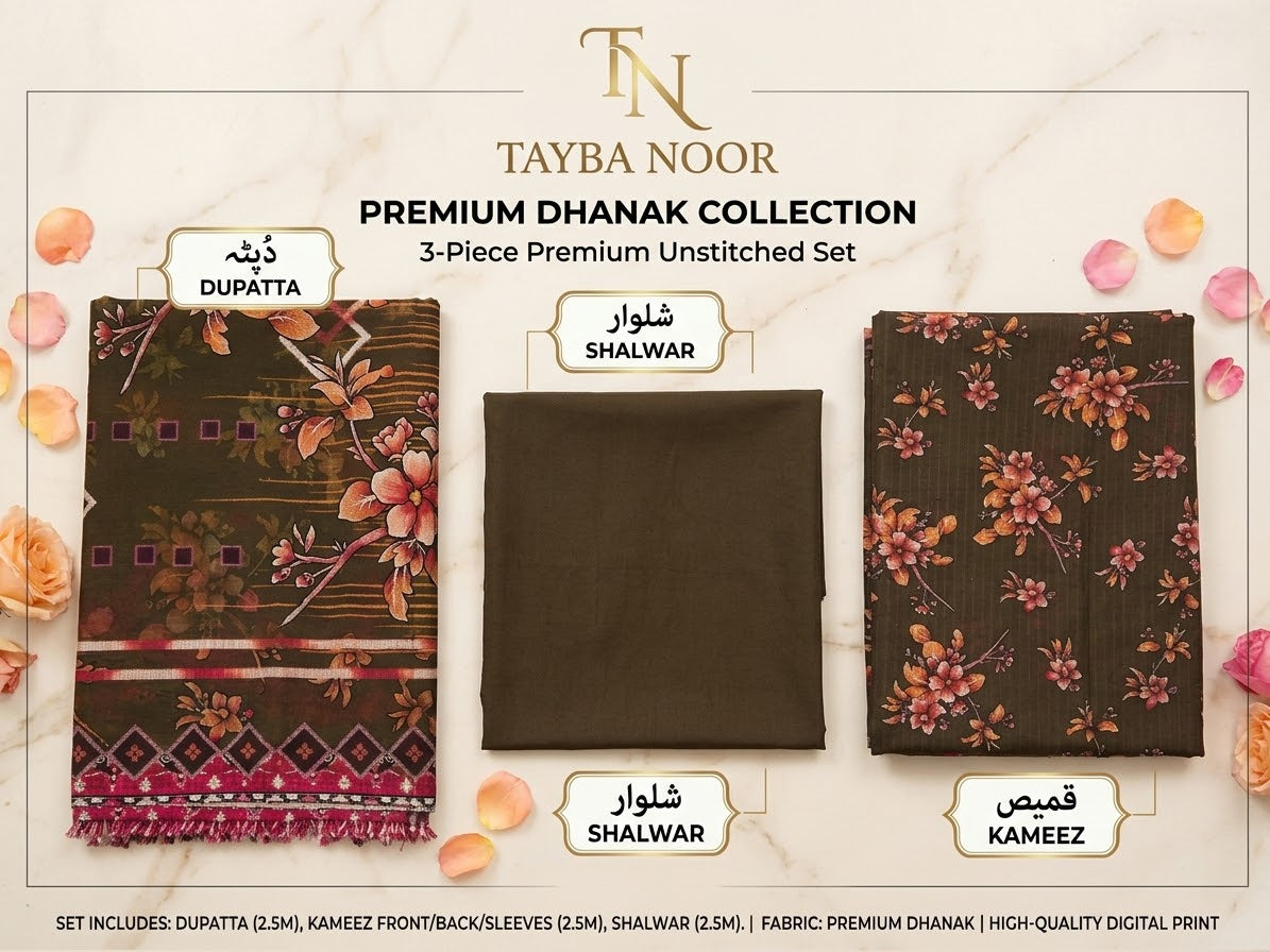 TAIBA NOOR 3PC DHANAK ALL OVER